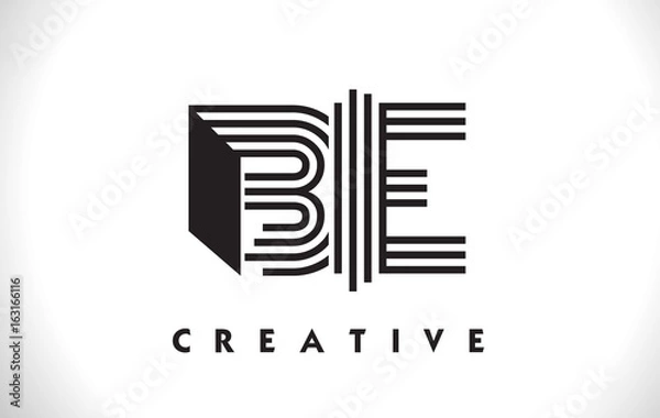 Fototapeta BE Logo Letter With Black Lines Design. Line Letter Vector Illustration