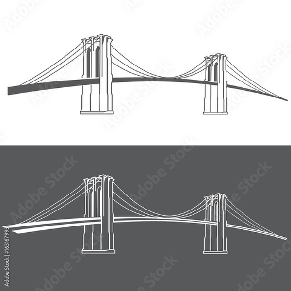 Obraz Brooklyn_grey2. New York symbol - Brooklyn Bridge - vector illustration