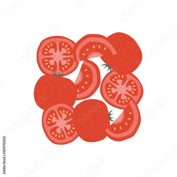 Fototapeta Juicy tomato seamless pattern with slices and whole tomatoes