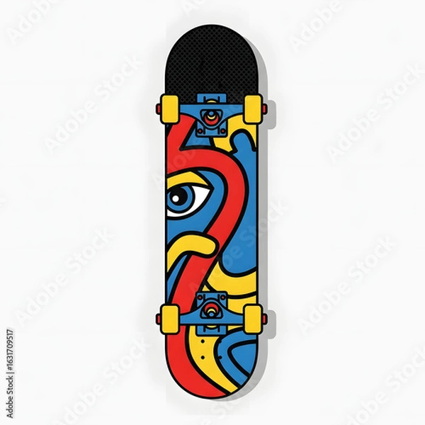 Obraz Colorful skateboard with eye pattern isolated on white background