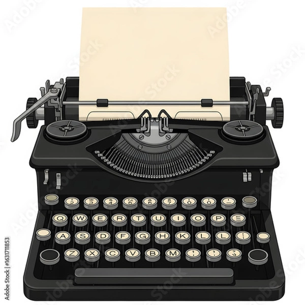 Fototapeta Vintage typewriter with paper sheet isolated on white background