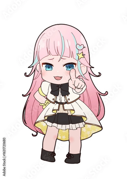 Fototapeta ピンクロングヘアのアイドル衣装ミニキャラ
