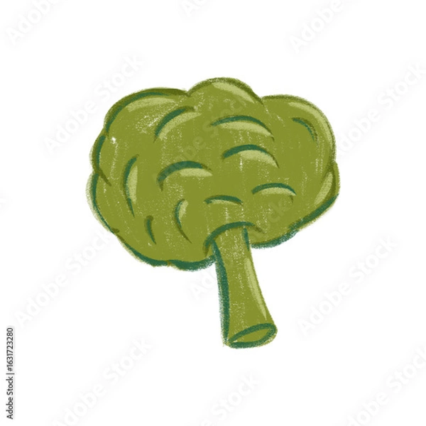 Fototapeta Bright green broccoli illustration with detailed texture in a playful design style