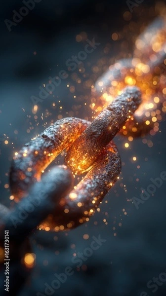 Fototapeta Chains glowing with molten sparks during a heat treatment process in an industrial setting