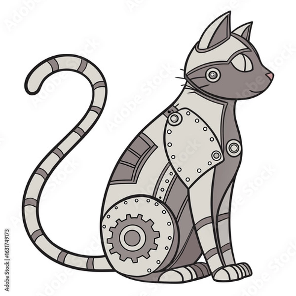 Obraz Illustration of a steampunk cat isolated on white background in cartoon style