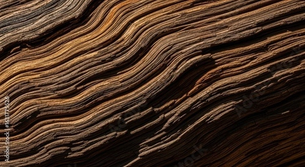 Fototapeta Close up of weathered tree bark showing natural wood grain and texture with a rough organic pattern
