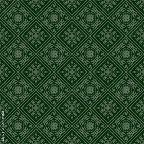 Obraz Beautiful seamless dark green floral pattern