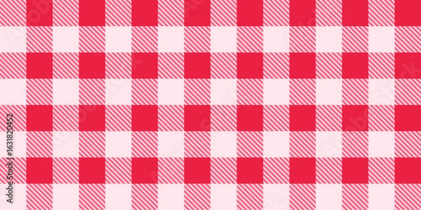 Obraz Seamless gingham checkered pattern. Vichy wallpaper, tartan background  with squares and diagonal hatch details. Classic picnic plaid cover in coral red color.