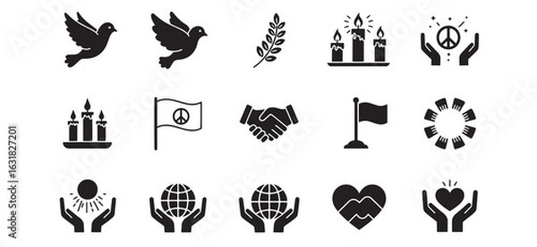Obraz Collection of simple black and white icons representing peace and harmony themes
