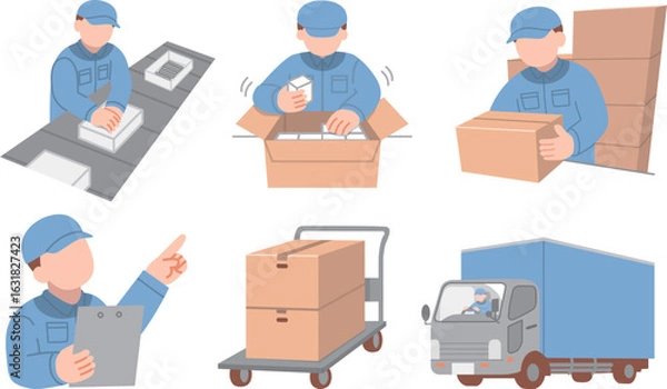 Obraz 製造した荷物を運ぶ作業着姿の男性のイラスト素材