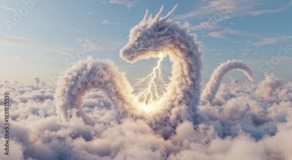 Obraz A majestic dragon formed entirely from swirling storm clouds