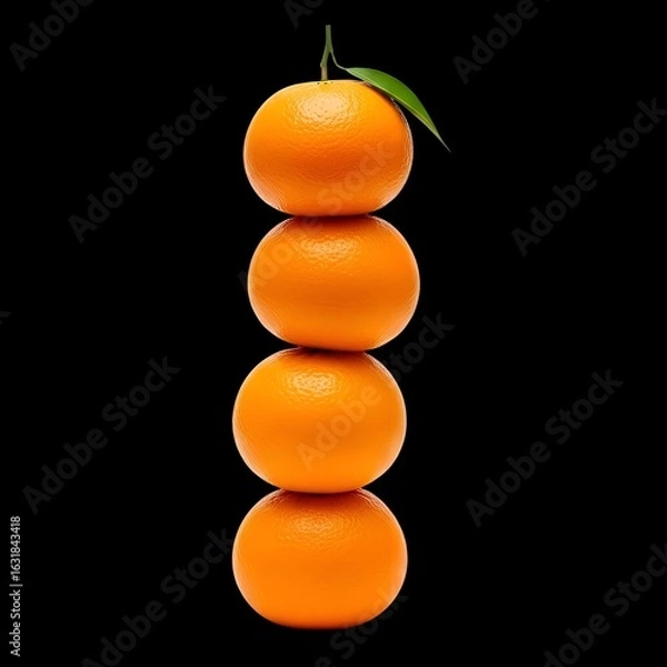 Fototapeta Stack of fresh oranges on black background for delicious juice or healthy snack concept