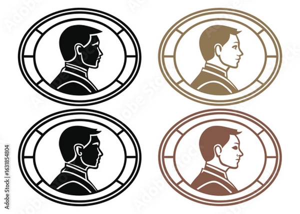 Fototapeta A set of four distinctive portraits featuring a profile of a man with a retro aesthetic style in varied colors