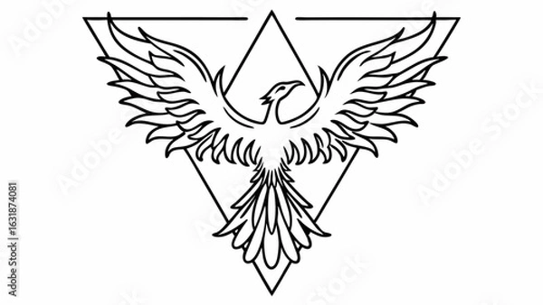 Fototapeta Vector Phoenix rising from minimal sacred triangle symbolizes rebirth and transformation