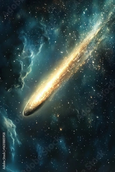 Obraz Celestial firetrail, A radiant comet streaking through cosmic clouds