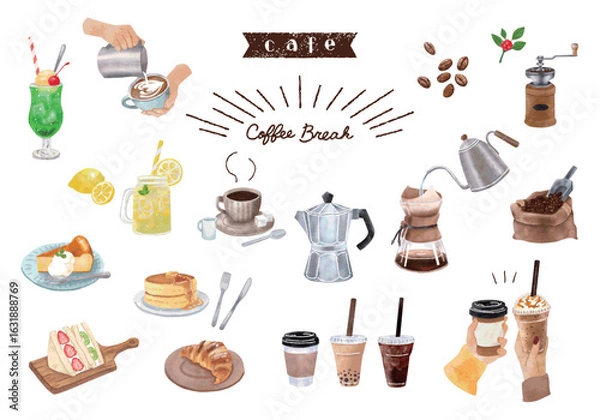 Obraz カフェイラスト　手描き水彩
