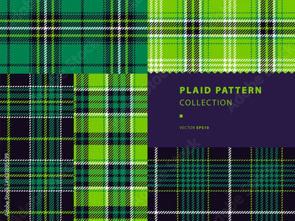 Fototapeta Plaid patterns in shades of green. High quality precise seamless patterns set