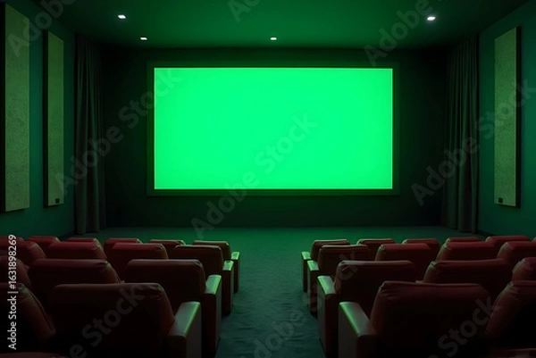 Fototapeta Empty Theater with Green Screen Ready for Your Content Projection