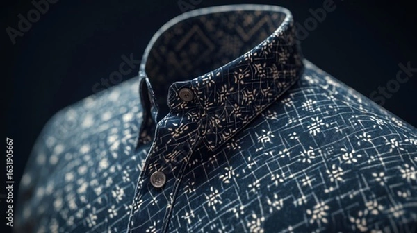 Fototapeta Elegant navy button-down shirt featuring a geometric pattern design