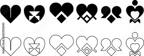 Fototapeta Heart vector icons. Set of love symbols isolated. Hearts Shapes Icons