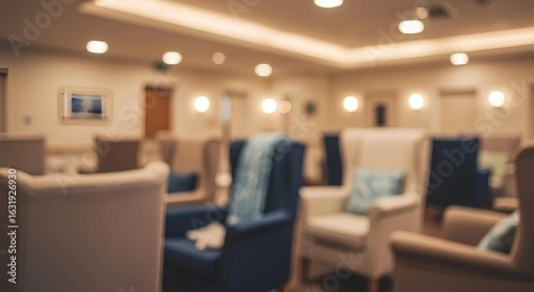 Obraz Cozy Waiting Room with Soft Seating, Blurred Background