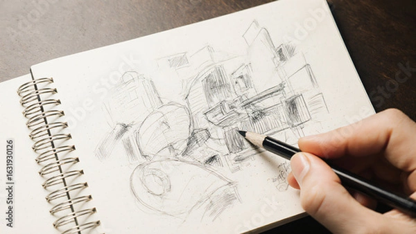 Obraz Graphic designer sketching in notebook 