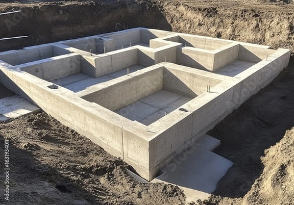Obraz Concrete foundation with various support beams.