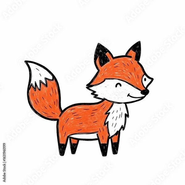 Fototapeta Cute Cartoon Fox with Fluffy Tail in Profile View