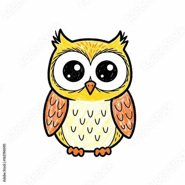 Obraz Cute Cartoon Owl with Big Eyes and Textured Feathers