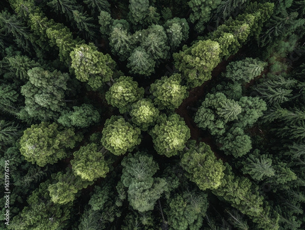 Obraz Lush green forest canopy creating a cross shape from above