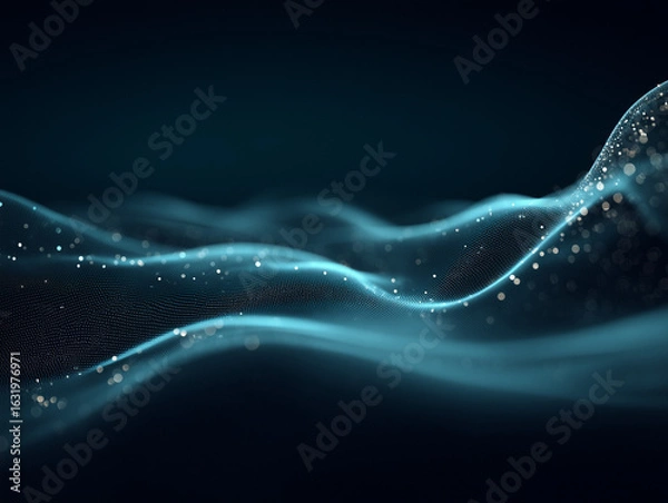 Obraz Abstract blue particles wave flowing on dark background