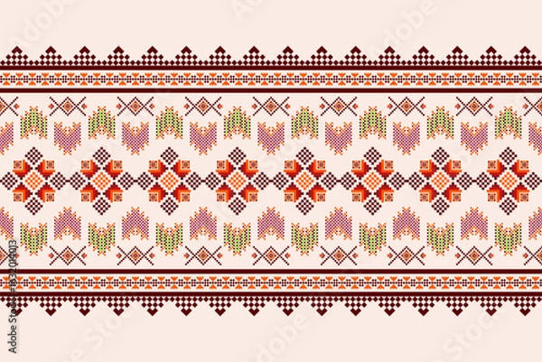 Obraz Ethnic pattern seamless pixel art,  fabric geometric ethnic pattern seamless, pixel pattern art ,arabic pixel wallpaper, background, curtain, carpet ,geometry seamless art illustration and decor.
