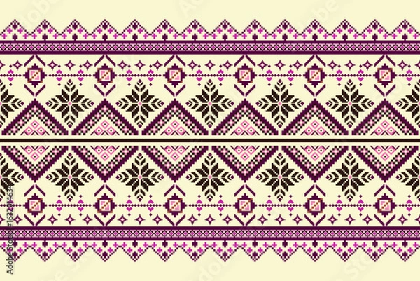 Fototapeta Geometric ethnic pattern. Pixel pattern. Design for clothing, fabric, background, wallpaper, wrapping, batik. Knitwear, Embroidery style. Aztec geometric art ornament print. Vector illustration