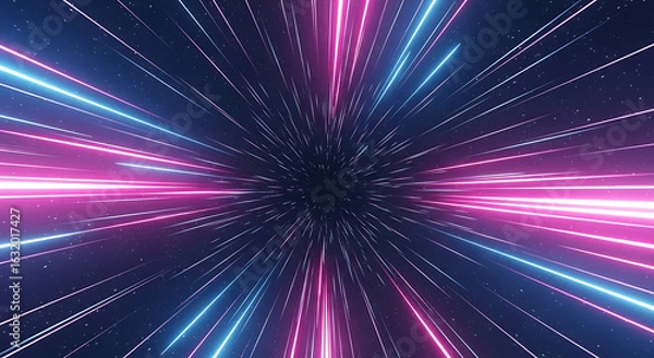 Fototapeta Abstract hyperspace jump with vibrant neon lights hurtling through space tunnel background,