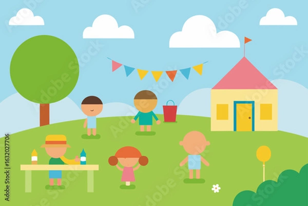 Fototapeta backyard kids party sunny lawn