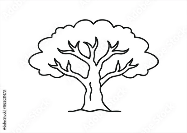 Fototapeta A refined detailed line art illustration showcasing a grand aged and majestic tree with intricate branch patterns presented isolated on white background