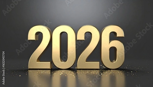 Fototapeta Luxury gold 2026 number design on dark background with sparkling glitter, a glamorous concept New Year party theme