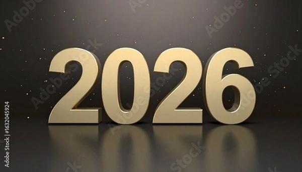 Fototapeta Shiny 3D 2026 gold numbers with glitter sparkles, a modern concept luxury New Year background