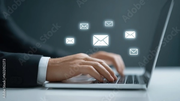 Fototapeta Concept of a busy workday, with the person likely managing multiple emails