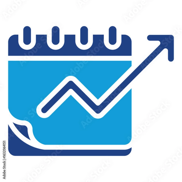 Fototapeta Growth Schedule Glyph Blue Silhouette Icon Vector Design - Calendar with upward arrow graph, indicating scheduled growth, performance planning, or forecast