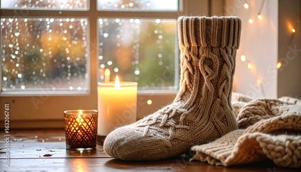 Fototapeta Cozy winter scene by window