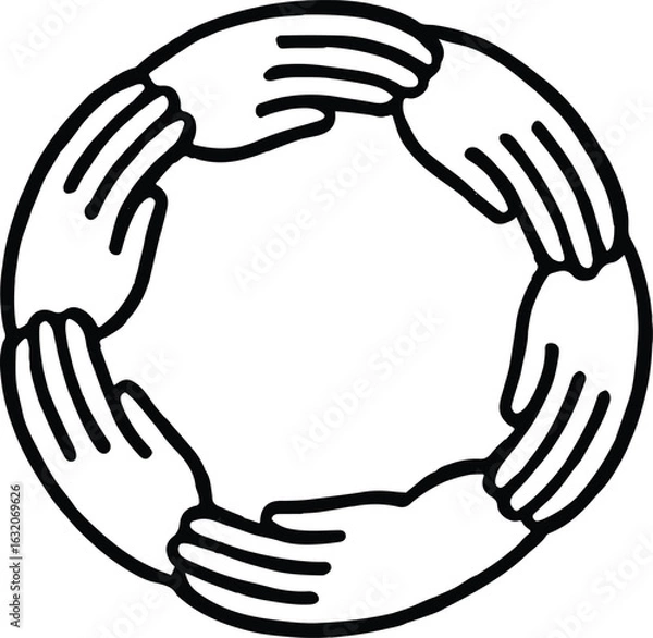 Fototapeta Unity Circle Icon – Interlocked Hands Symbolizing Teamwork, Support & Connection