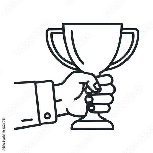 Obraz Outline of hand holding trophy icon celebrating success and achievement