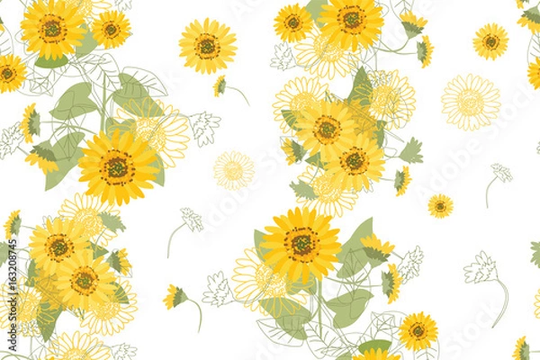 Fototapeta Vector Illustration Yellow Sunflowers