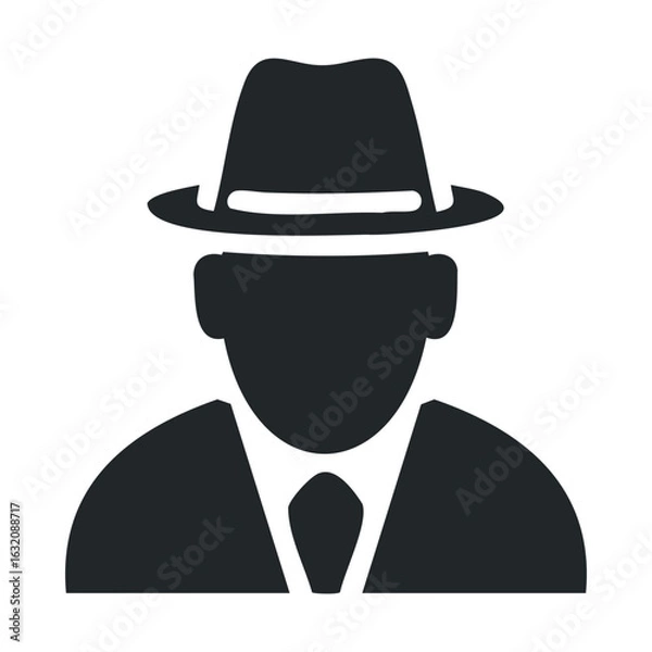 Obraz Silhouette of a person wearing a hat and suit icon