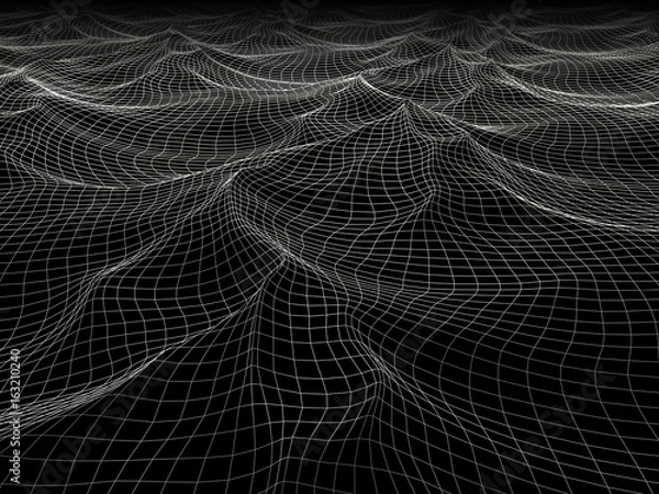 Fototapeta Abstract 3d  illustration of water surface. Grid background black.