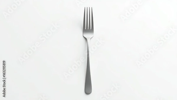 Obraz Stainless steel fork on a white surface.