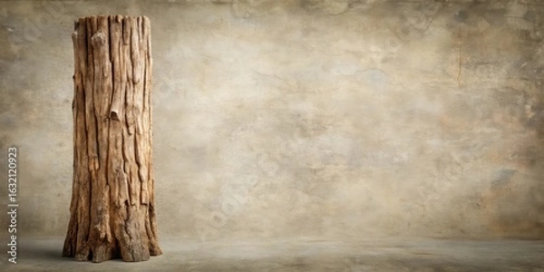 Fototapeta Aged Tree Trunk Against Weathered Wall Background Perfect for Rustic Designs and Textures