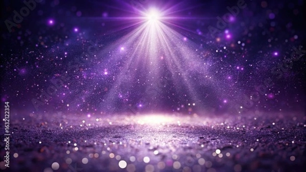 Fototapeta Enchanted Purple Glitter Background with Sparkling Light Rays and Glowing Dust Particles