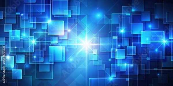 Fototapeta Abstract Digital Network with Glowing Blue Squares and Lines, Representing Modern Technology and Connectivity
